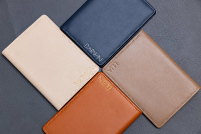 Embossed Leather Passport Holder - Custom Name Travel Wallet, Company Corporate Business Retiree Gifts, Personalized Wedding Travel Gift