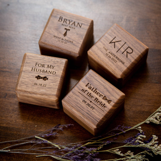 Premium Cufflinks Box Only - Custom Engraved Wooden Cuff links Box ( Cufflinks NOT Included ), Honeymoon Anniversary Gift for Husband Groom