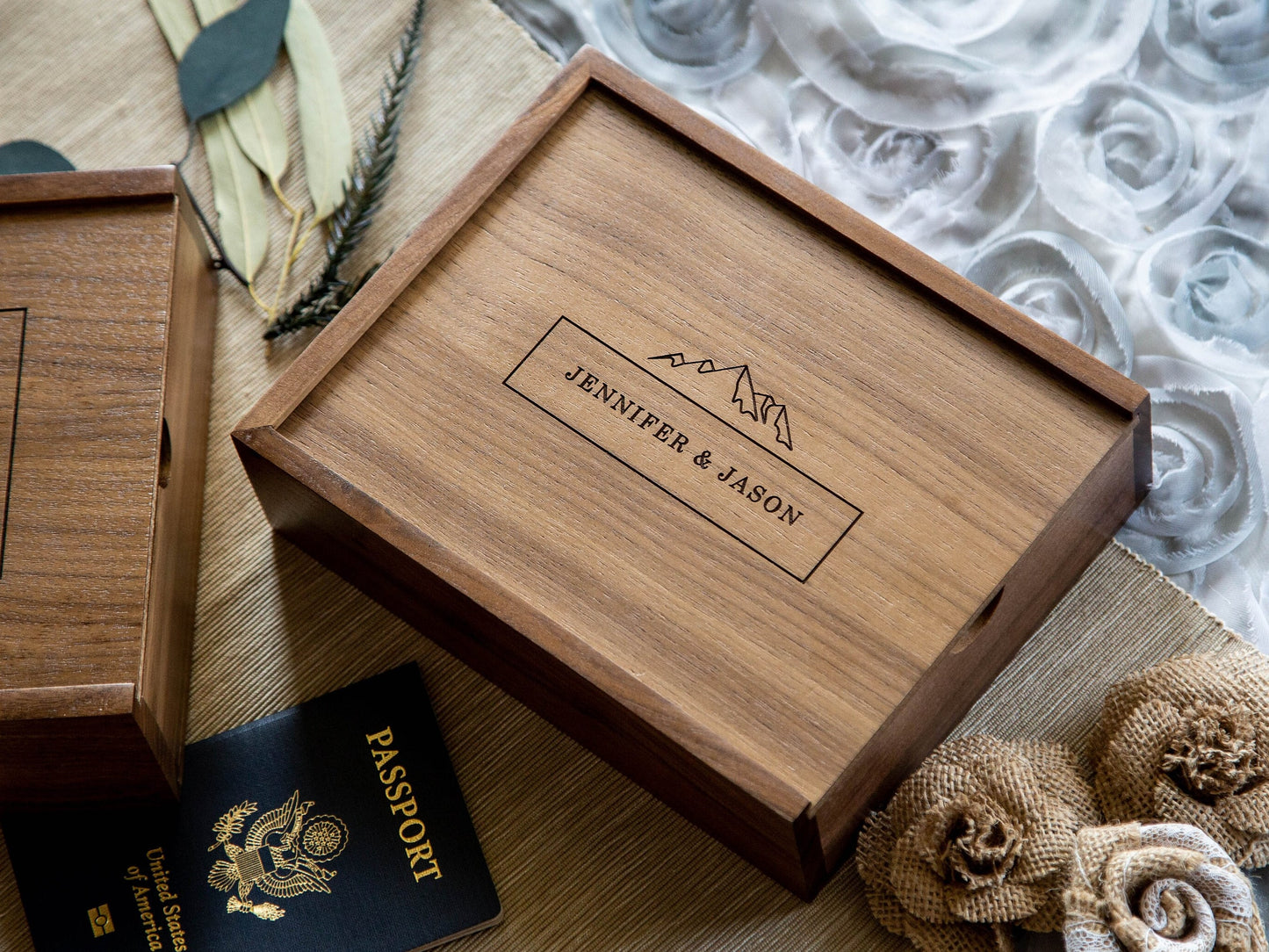 Travel Keepsake Box - Custom Wood Box for Letter Post Card Trinket Photo, Birthday Anniversary Gift for Husband Wife, Letter Card Storage