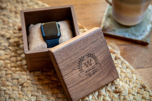 Square Walnut Watch Gift Box & Pillow Only (Watch NOT Included) - Apple Watch Gift Box, Custom Unique Accessory Box for Men Dad Husband Son