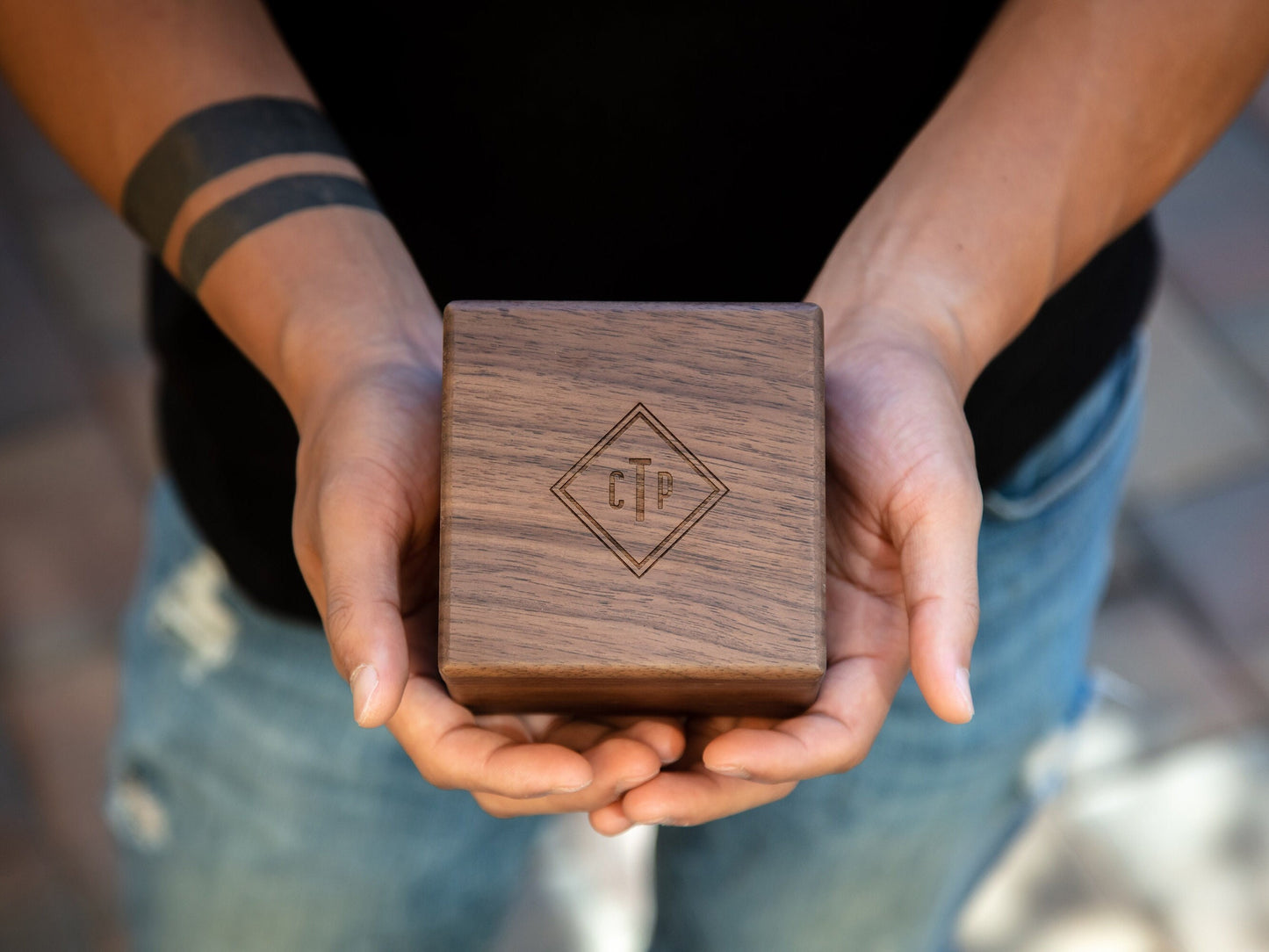 Square Walnut Watch Gift Box & Pillow Only (Watch NOT Included) - Apple Watch Gift Box, Custom Unique Accessory Box for Men Dad Husband Son