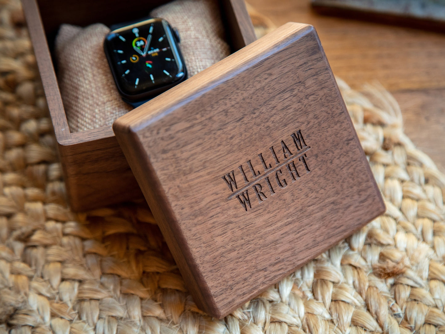 Square Walnut Watch Gift Box & Pillow Only (Watch NOT Included) - Apple Watch Gift Box, Custom Unique Accessory Box for Men Dad Husband Son