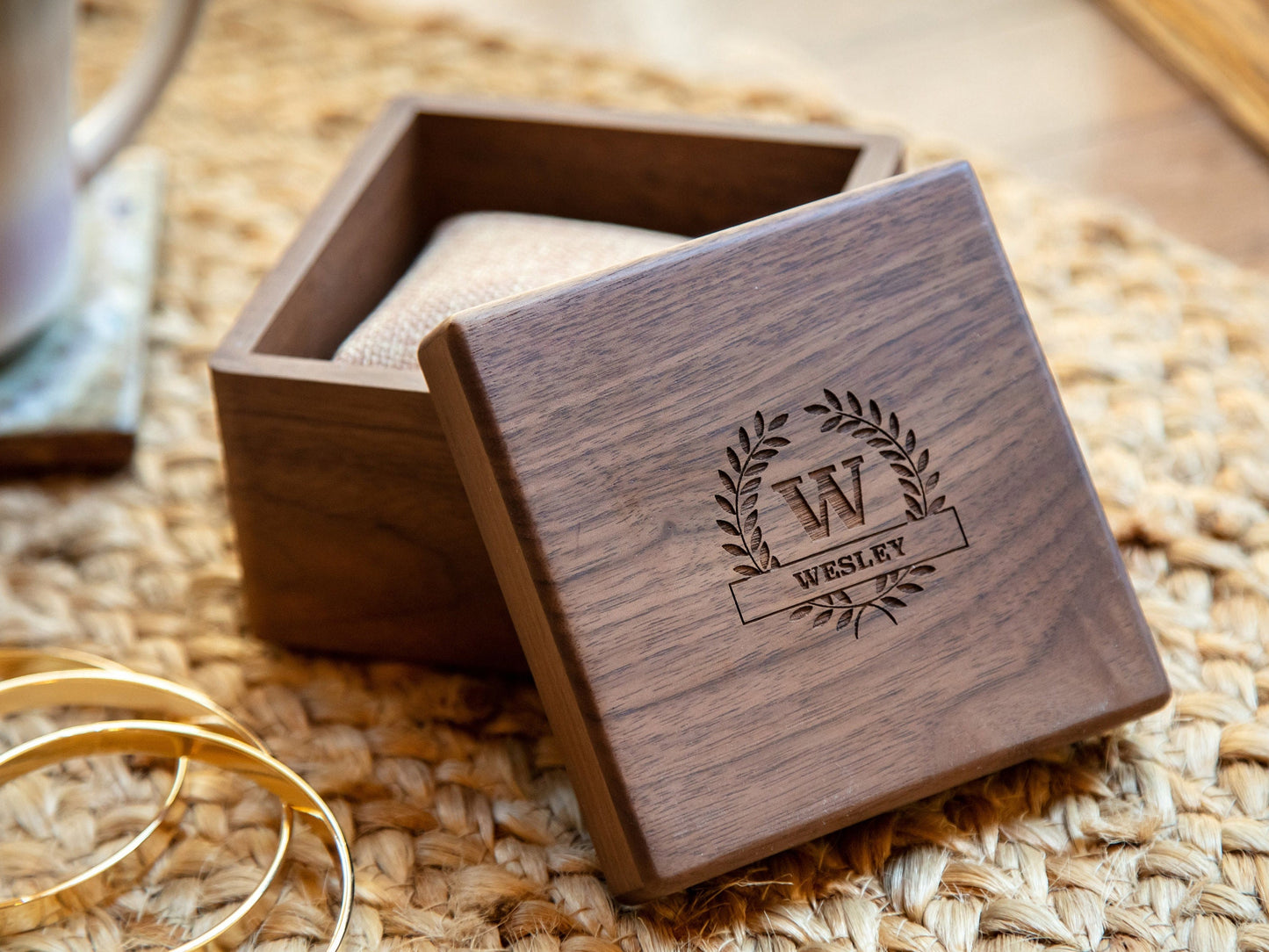 Square Walnut Watch Gift Box & Pillow Only (Watch NOT Included) - Apple Watch Gift Box, Custom Unique Accessory Box for Men Dad Husband Son