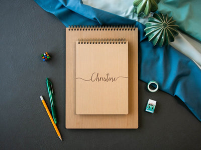 Engraved Sketchbook - Wooden Personalized Drawing Book with Blank Pages, Gift for Artists Kids Students Grand daugther Child Son Birthday