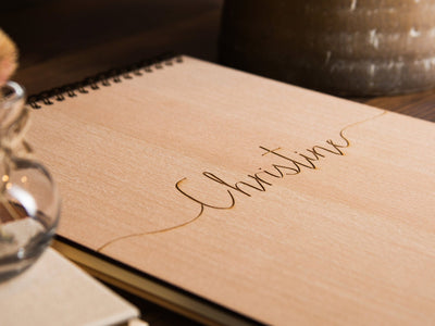 Engraved Sketchbook - Wooden Personalized Drawing Book with Blank Pages, Gift for Artists Kids Students Grand daugther Child Son Birthday