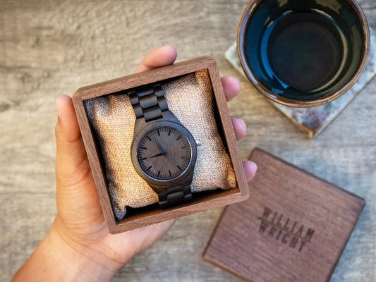 Engraved Wood Watch & Walnut Gift Box - Mens Watch, Anniversary Wedding Day Gift for Husband Groom Boyfriend Son Dad, Teacher Appreciation