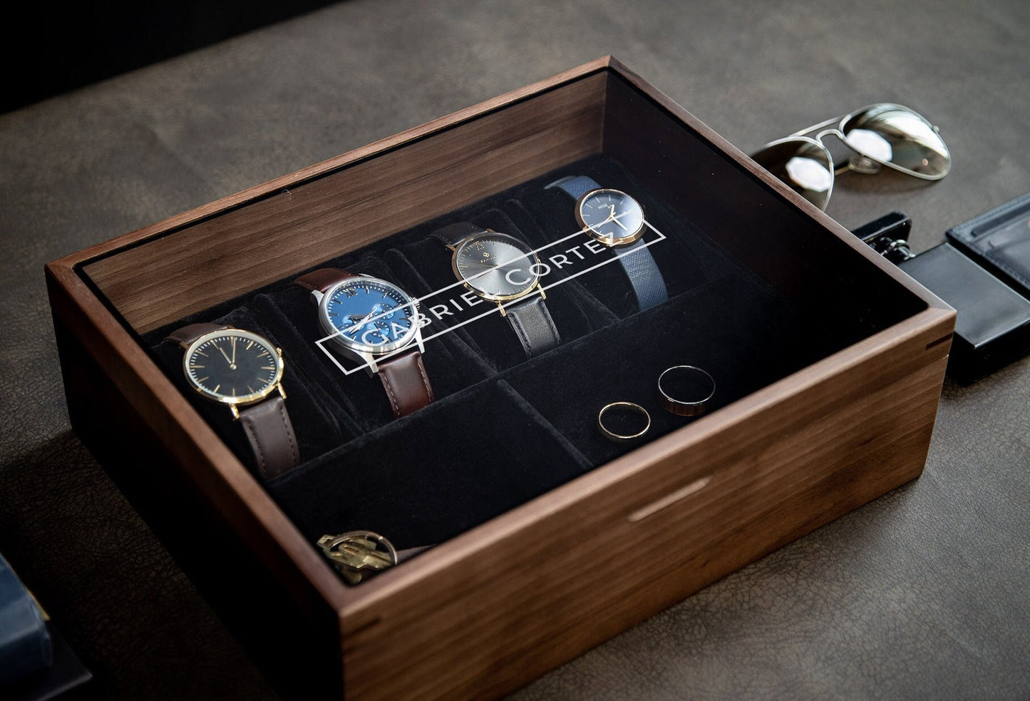 8x10 Wood Watch Box with Glass Lid (Design 7) - Premium Gift for Watch Enthusiasts Lovers, Display Valet Multifunctional Wood Watch Storage