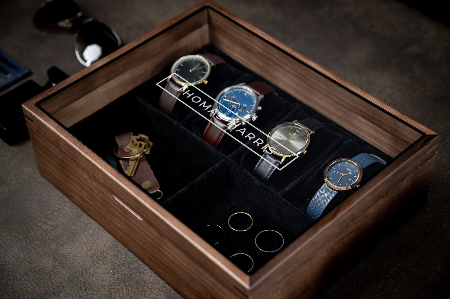 8x10 Wood Watch Box with Glass Lid (Design 7) - Premium Gift for Watch Enthusiasts Lovers, Display Valet Multifunctional Wood Watch Storage