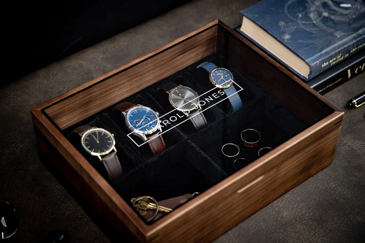 8x10 Wood Watch Box with Glass Lid (Design 7) - Premium Gift for Watch Enthusiasts Lovers, Display Valet Multifunctional Wood Watch Storage