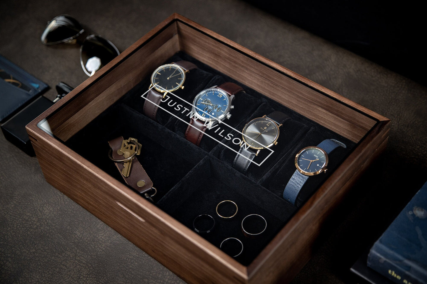 8x10 Wood Watch Box with Glass Lid (Design 7) - Premium Gift for Watch Enthusiasts Lovers, Display Valet Multifunctional Wood Watch Storage