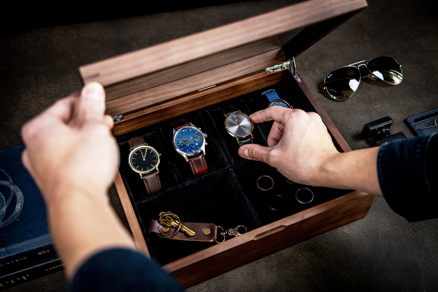 8x10 Wood Watch Box with Glass Lid (Design 7) - Premium Gift for Watch Enthusiasts Lovers, Display Valet Multifunctional Wood Watch Storage