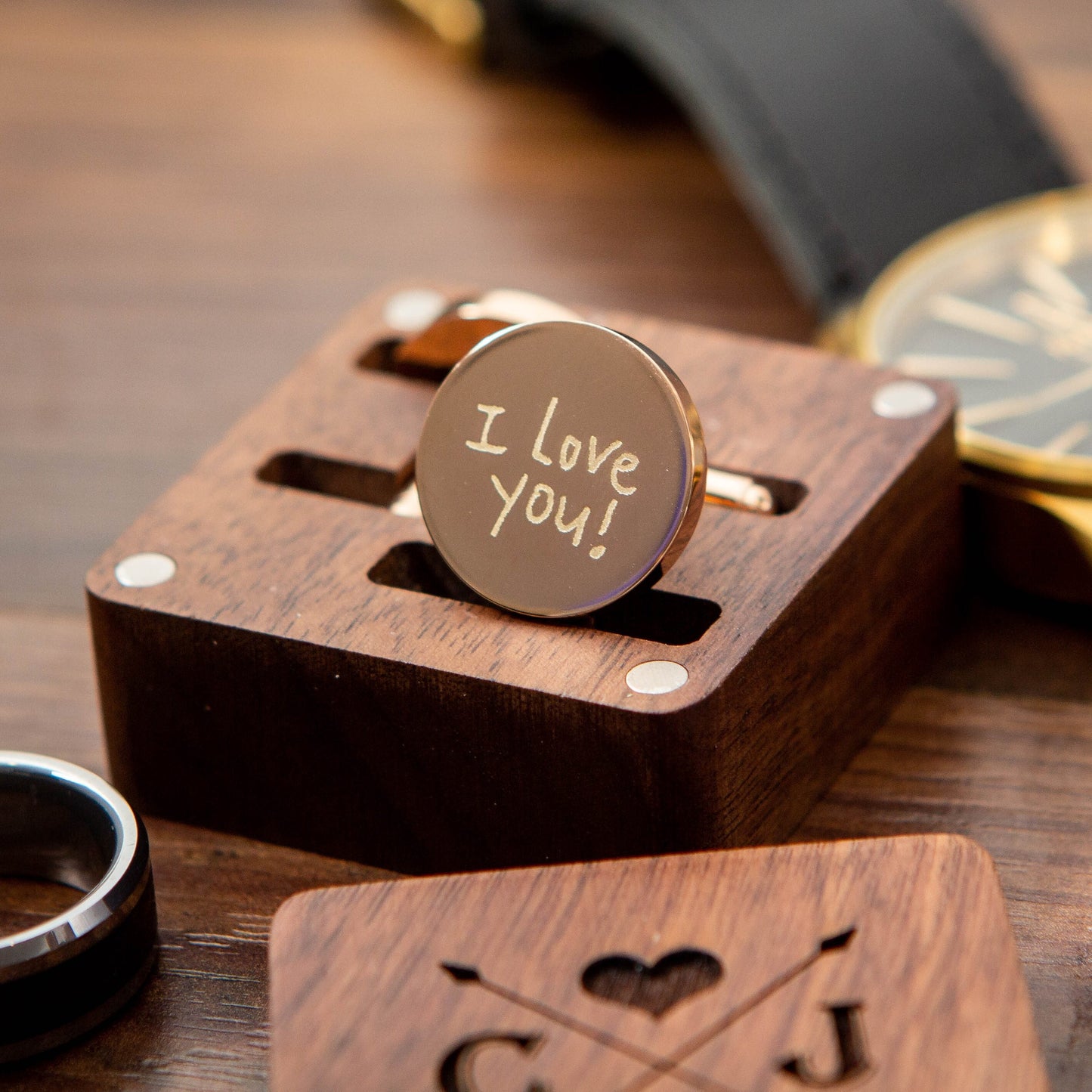 Handwritten Metal Cufflinks - Wedding Cuff links Groom, 5th Wood Anniversary Gift for Him Father Husband Boyfriend Dad, Teacher Appreciation