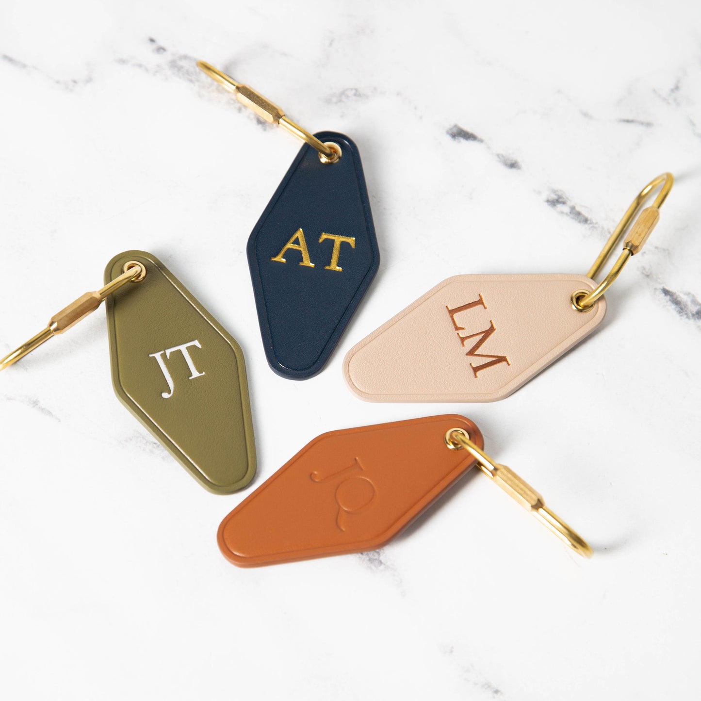 Embossed Diamond Leather Keychain (Initials) - Luxury Key Chain Personalized Anniversary Gift, Monogram Motel Style, Gold Fob, Gift for BFF