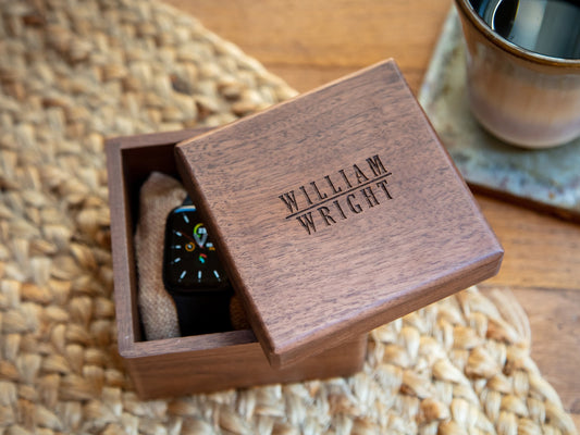 Square Walnut Watch Gift Box & Pillow Only (Watch NOT Included) - Apple Watch or Bracelet Box, Birthday, Honeymoon or Wedding Travel Gift