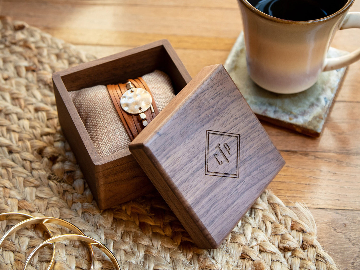 Square Walnut Watch Gift Box & Pillow Only (Watch NOT Included) - Apple Watch Gift Box, Custom Unique Accessory Box for Men Dad Husband Son