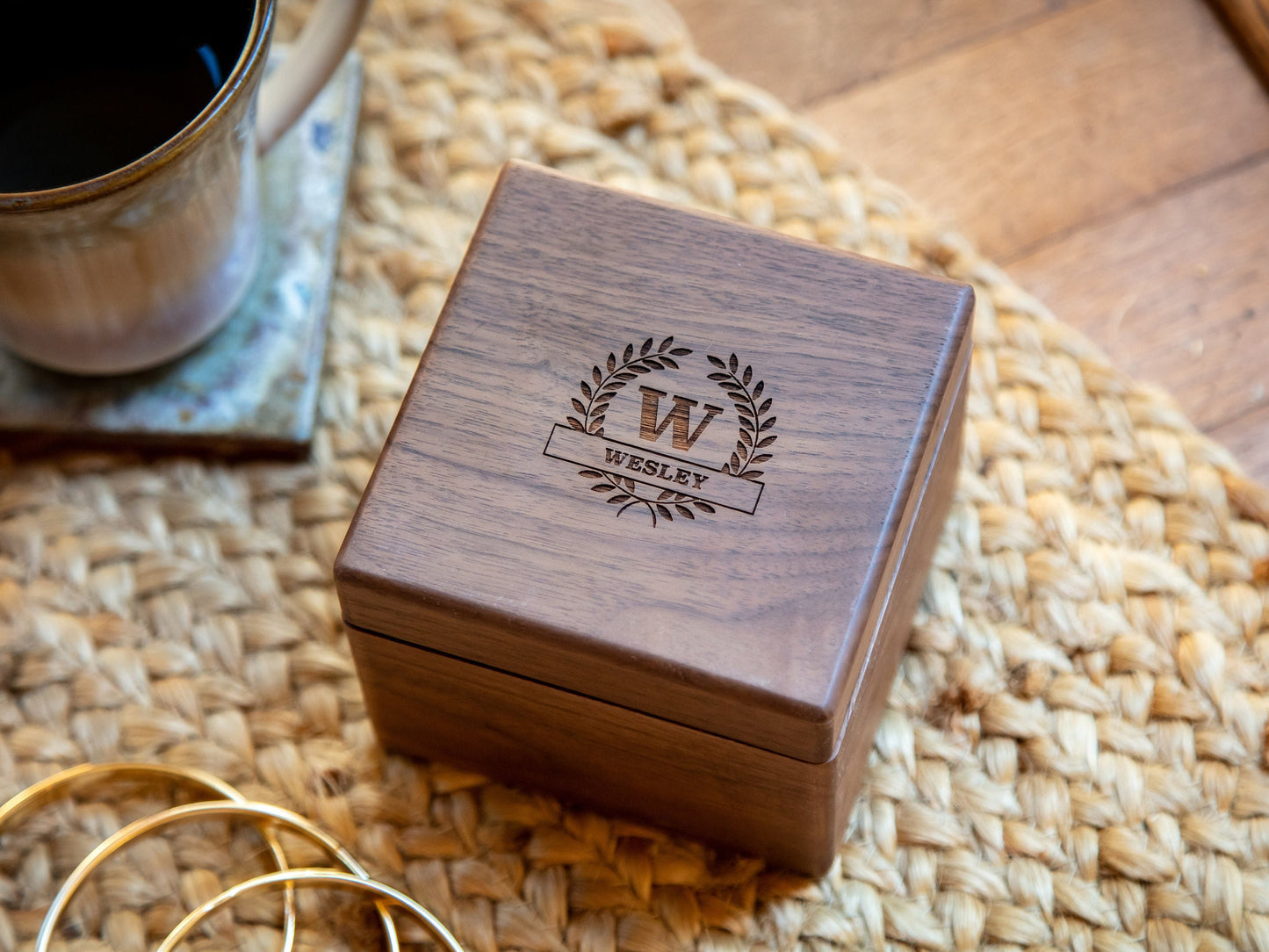 Square Walnut Watch Gift Box & Pillow Only (Watch NOT Included) - Apple Watch Gift Box, Custom Unique Accessory Box for Men Dad Husband Son