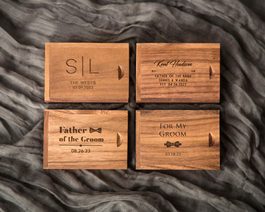 Tall Walnut Cufflink or Tie Clip Box Only (Cuff links NOT included) - Cufflinks or Tie Bar Wood Storage Box, Anniversary Honeymoon Gift CP
