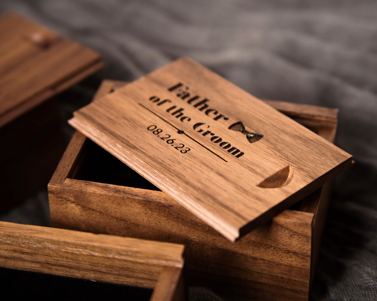 Tall Walnut Cufflink or Tie Clip Box Only (Cuff links NOT included) - Cufflinks or Tie Bar Wood Storage Box, Anniversary Honeymoon Gift CP