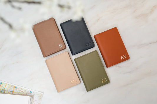 Embossed Leather Passport Holder - Custom Name Travel Wallet, Company Corporate Business Retiree Gifts, Personalized Wedding Travel Gift