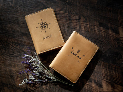 Leather Passport Cover - Engraved Holder, 3rd Leather Anniversary Gift for Husband Wife, Custom Travel Wallet, Weekend Trips, Teacher  Gift
