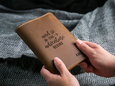 Leather Passport Cover - Engraved Holder, 3rd Leather Anniversary Gift for Husband Wife, Custom Travel Wallet, Weekend Trips, Teacher  Gift