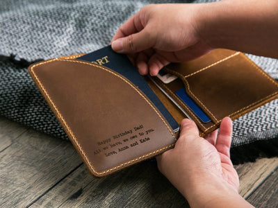 Leather Passport Cover - Engraved Holder, 3rd Leather Anniversary Gift for Husband Wife, Custom Travel Wallet, Weekend Trips, Teacher  Gift