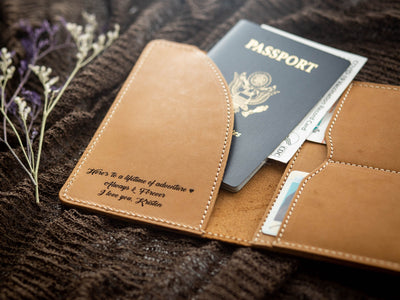 Leather Passport Cover - Engraved Holder, 3rd Leather Anniversary Gift for Husband Wife, Custom Travel Wallet, Weekend Trips, Teacher  Gift