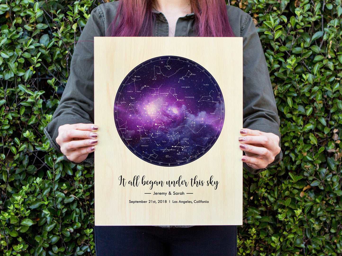 Star Map Print on Wood - 5th Wedding Anniversary Gift for Husband Wife Couple, Our First Date, Romantic Engagement Proposal Keepsake