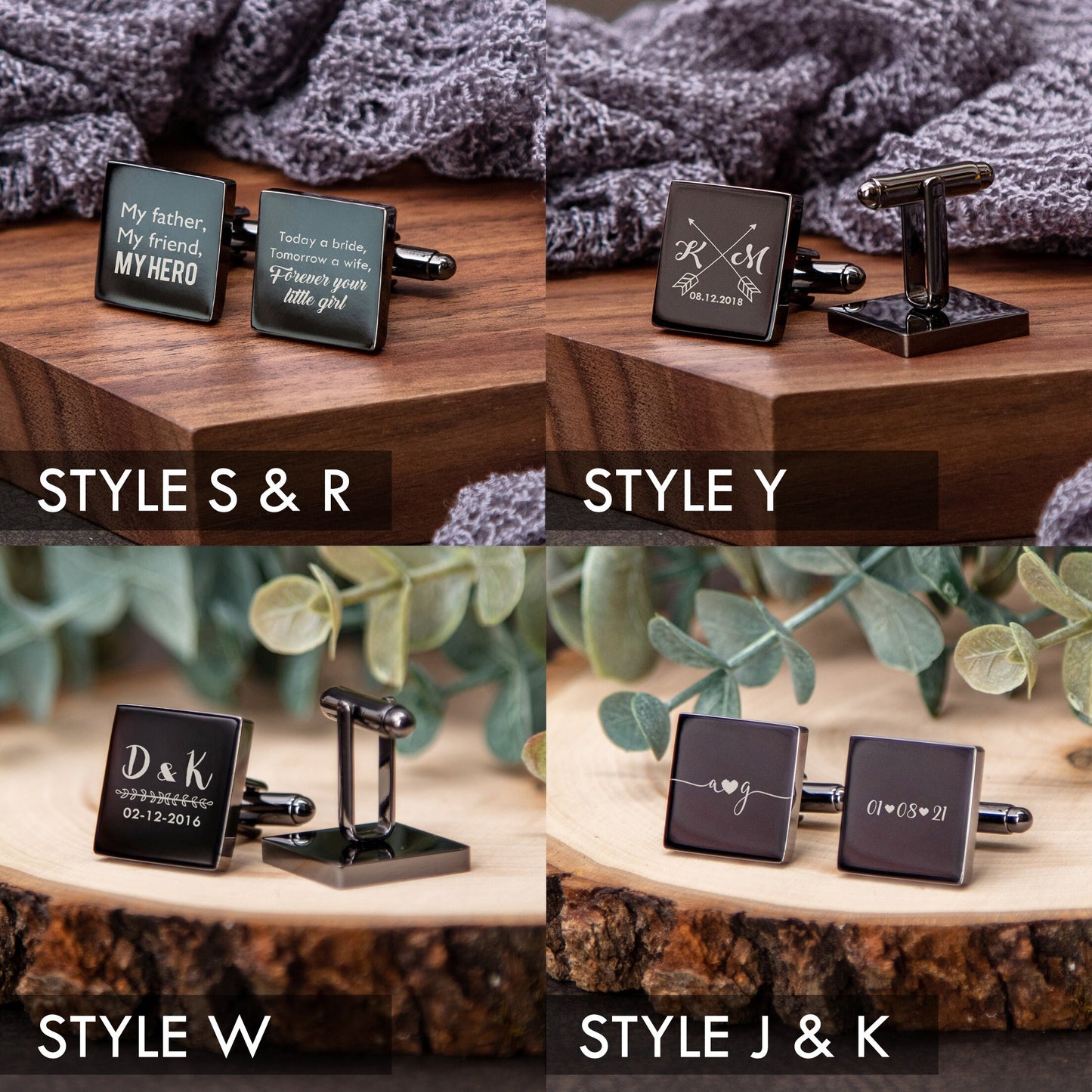 Metal Cufflinks - Optional Square Gift Box Wedding Day Cuff links Groom Dad Groomsmen Best Man Father of the Bride Honeymoon Wedding Gift