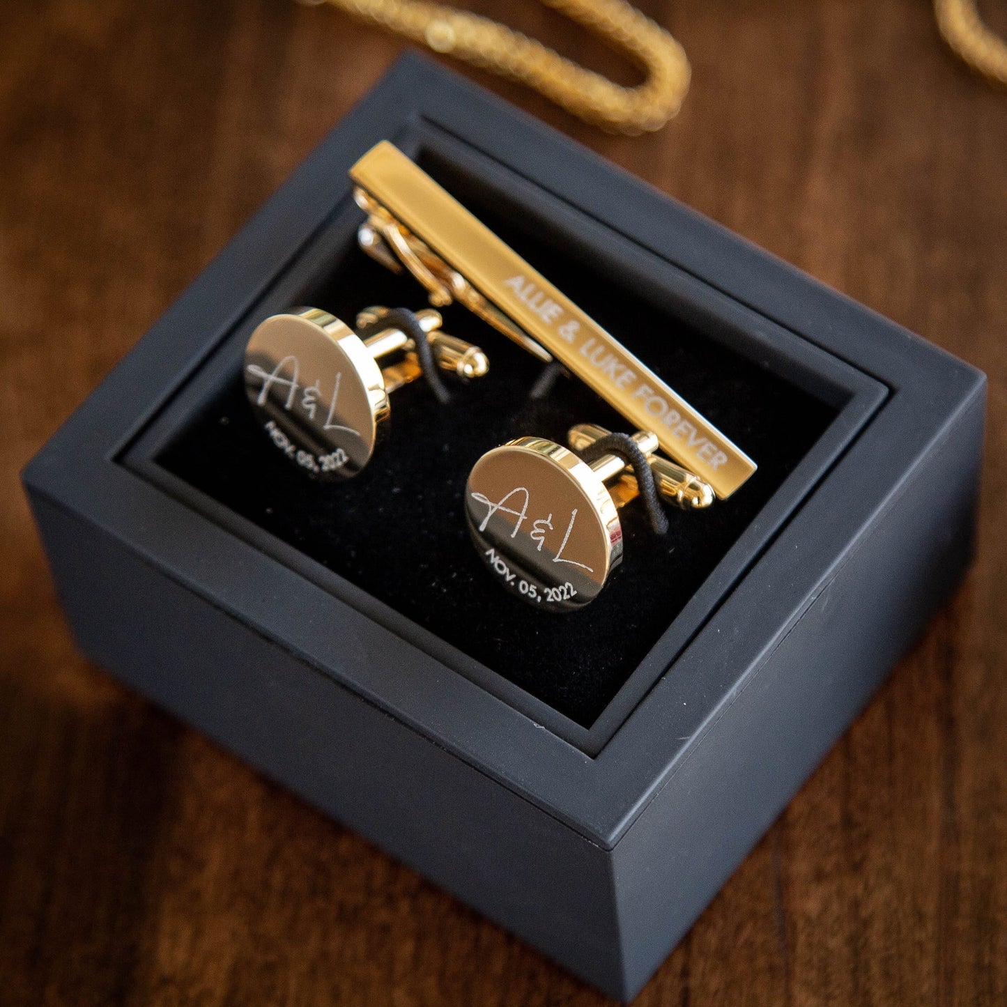 Metal Cufflinks, Tie Clip & Black Gift Box - Wedding Day Cuff links for Groom Brother Son Groomsmen, Anniversary Gift Husband, Teacher Gift