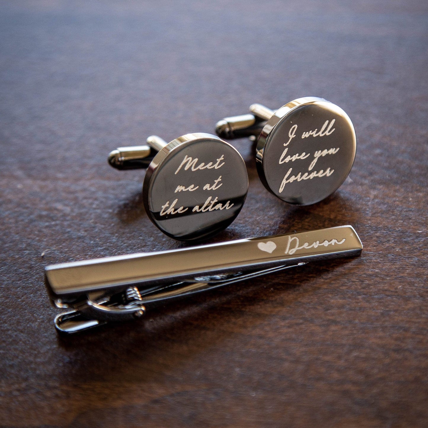 Metal Cufflinks, Tie Clip & Black Gift Box - Wedding Day Cuff links for Groom Brother Son Groomsmen, Anniversary Gift Husband, Teacher Gift
