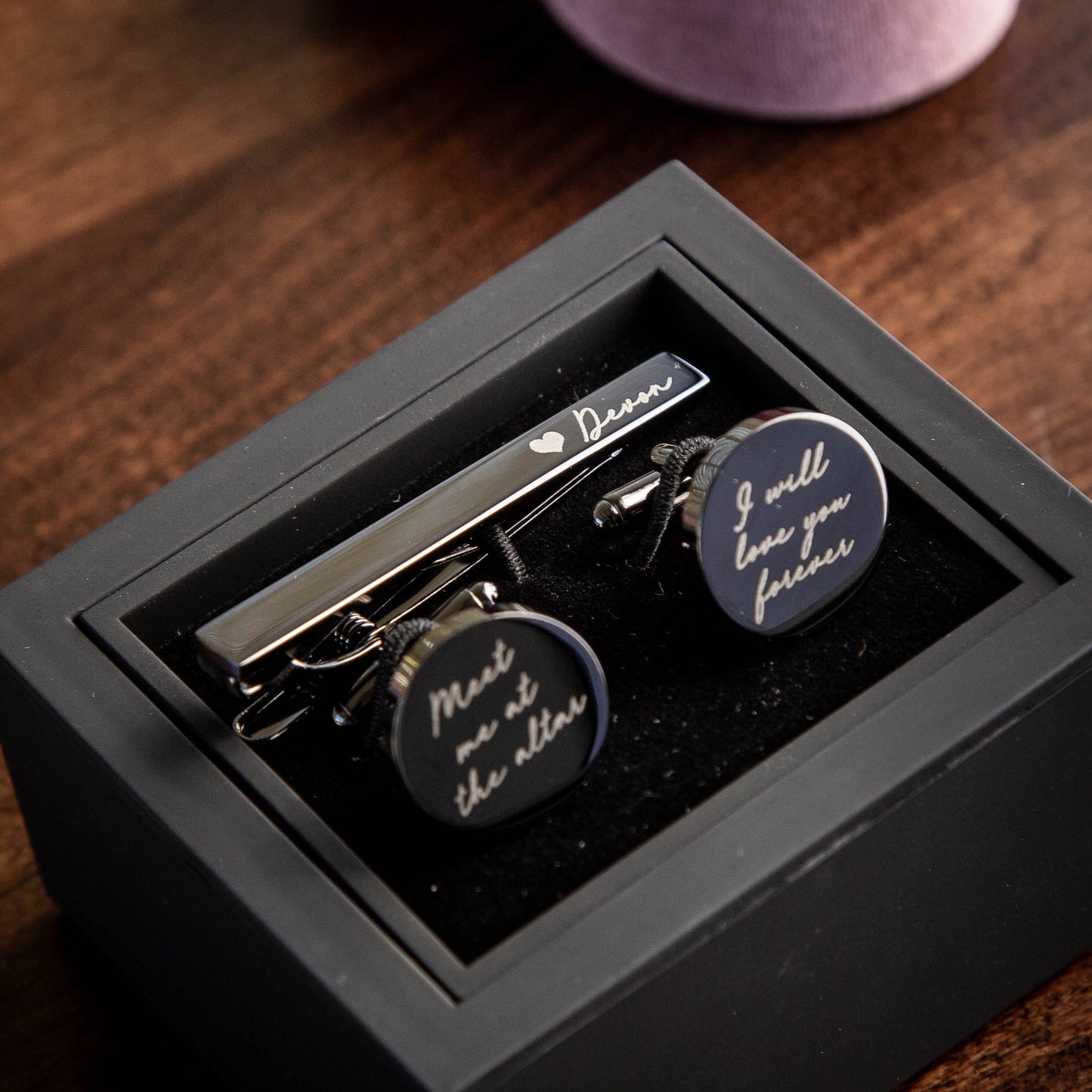 Metal Cufflinks, Tie Clip & Black Gift Box - Wedding Day Cuff links for Groom Brother Son Groomsmen, Anniversary Gift Husband, Teacher Gift