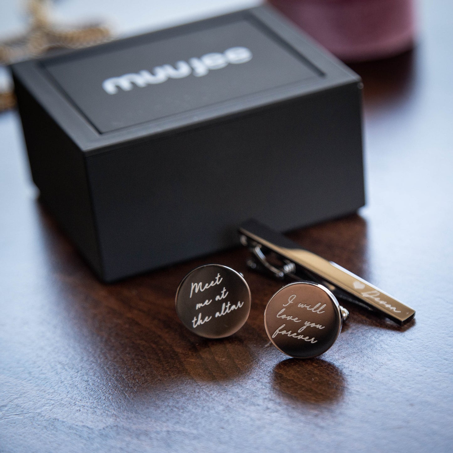Metal Cufflinks, Tie Clip & Black Gift Box - Wedding Day Cuff links for Groom Brother Son Groomsmen, Anniversary Gift Husband, Teacher Gift