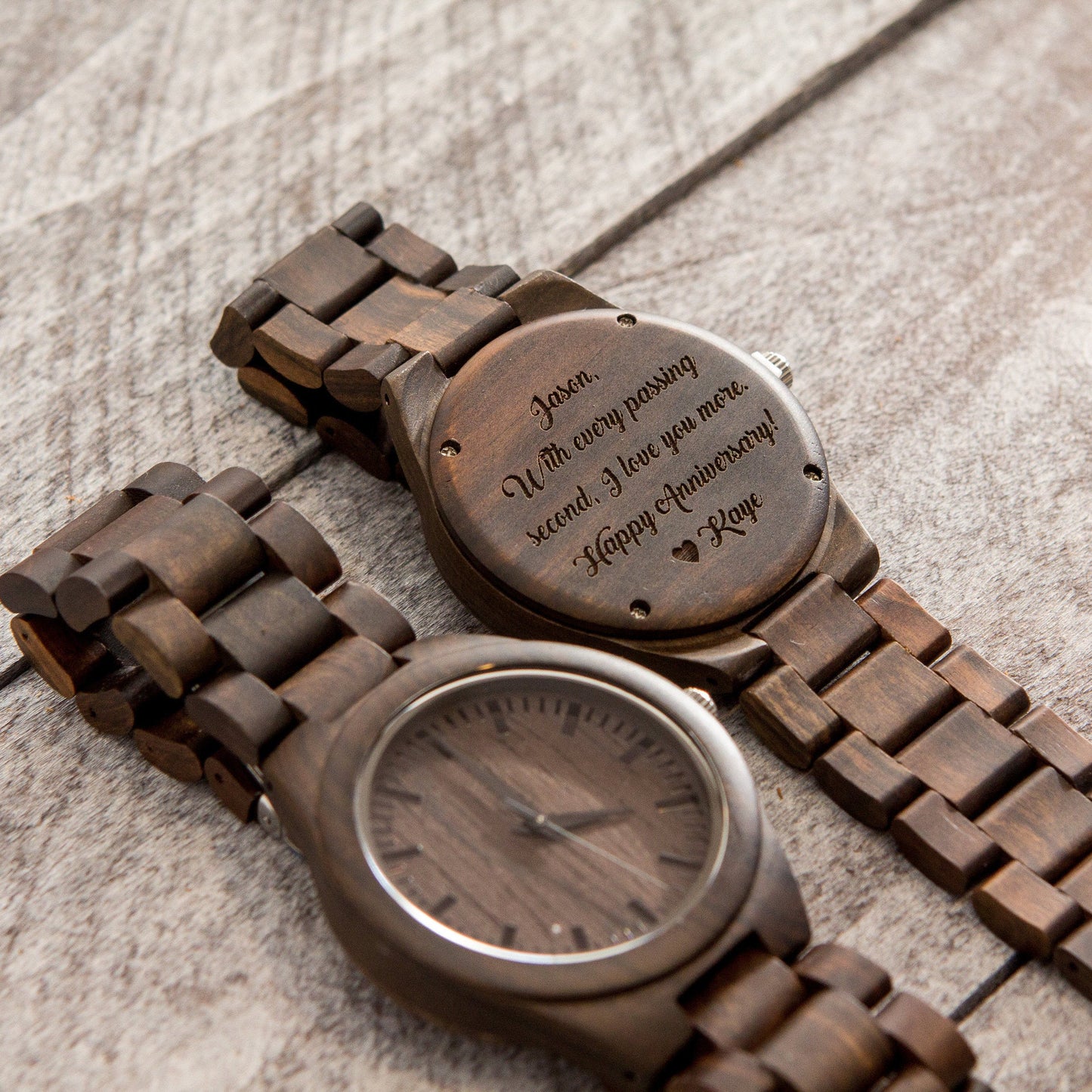 Engraved Wood Watch & Bamboo Gift Box - Mens Watch, 5th Wood Anniversary Present for Husband, Wedding Day Gift for Father of Bride Groom Son