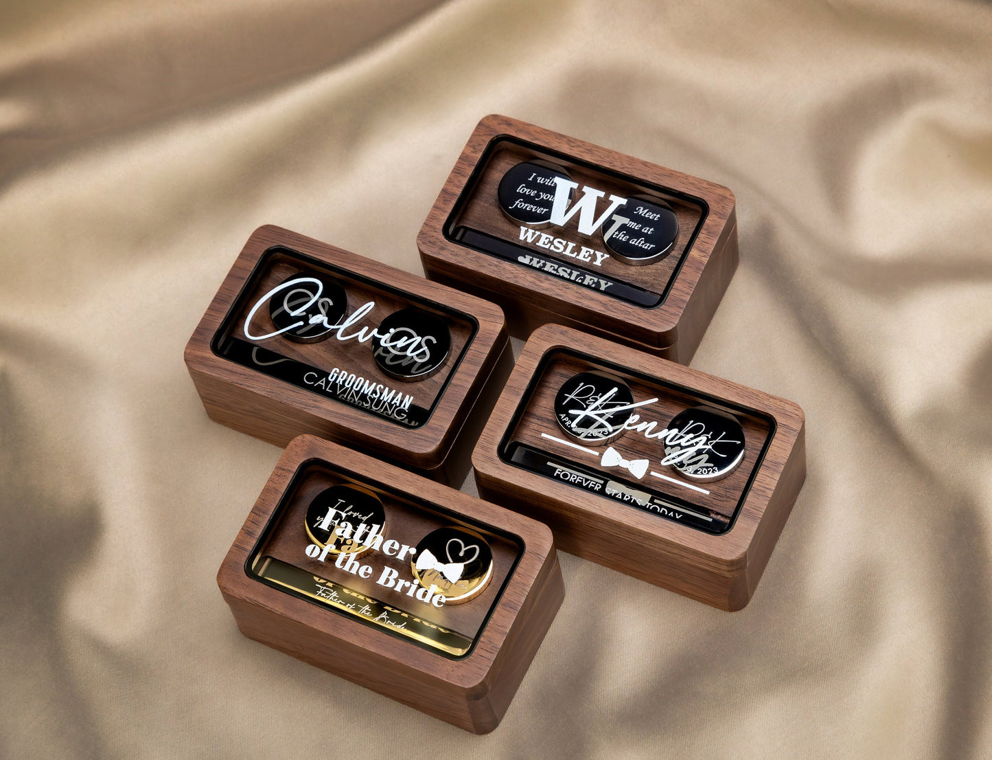 Metal Cufflinks, Tie Clip & Rec Gift Box w Glass Lid - Wedding Day Cuff links Gift for Groom Fiancé Husband, Groomsmen Best Man Favors