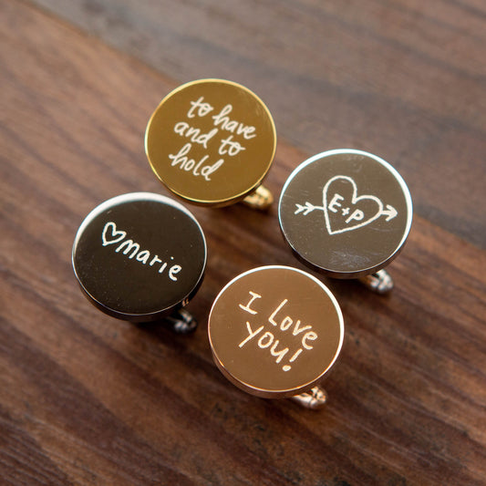 Metal Cufflinks - Black Flip Box Optional, Wedding Day Cuff links Gift Groom Dad Groomsmen Father of Bride Groom, Handwritten Cufflinks