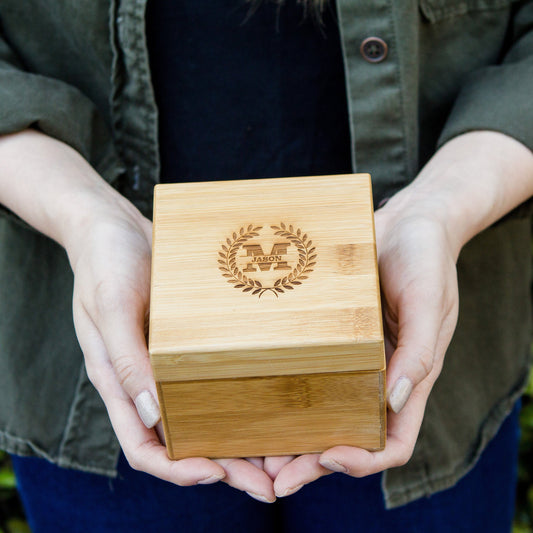 Square Bamboo Gift Box & Pillow Only (Watch NOT Included) - Box for Apple Watch, Wedding Anniversary Gift for Husband, Women's Watch Box