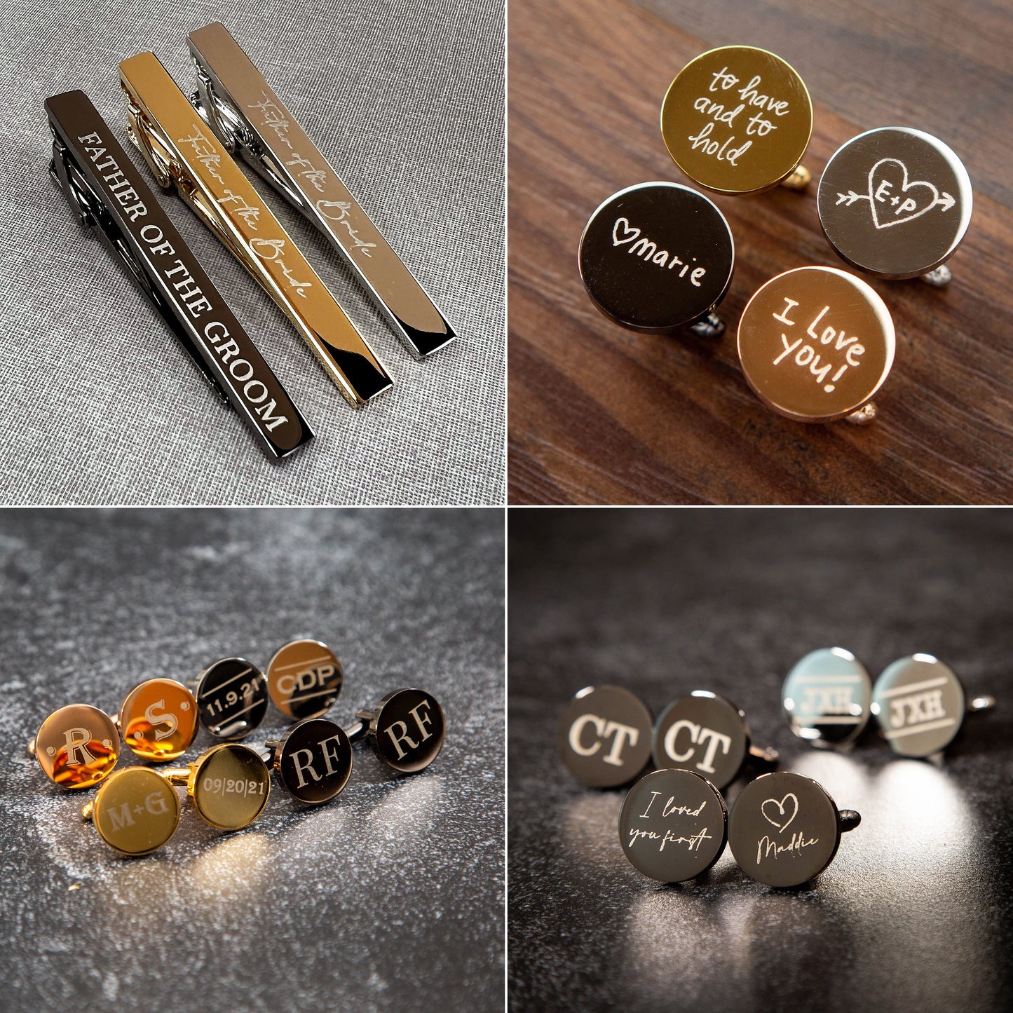 Metal Cufflinks, Tie Clip & Rectangle Gift Box - Wedding Day Cuff links for Groom Dad Groomsmen Best Man, Anniversary or Thank You Gift
