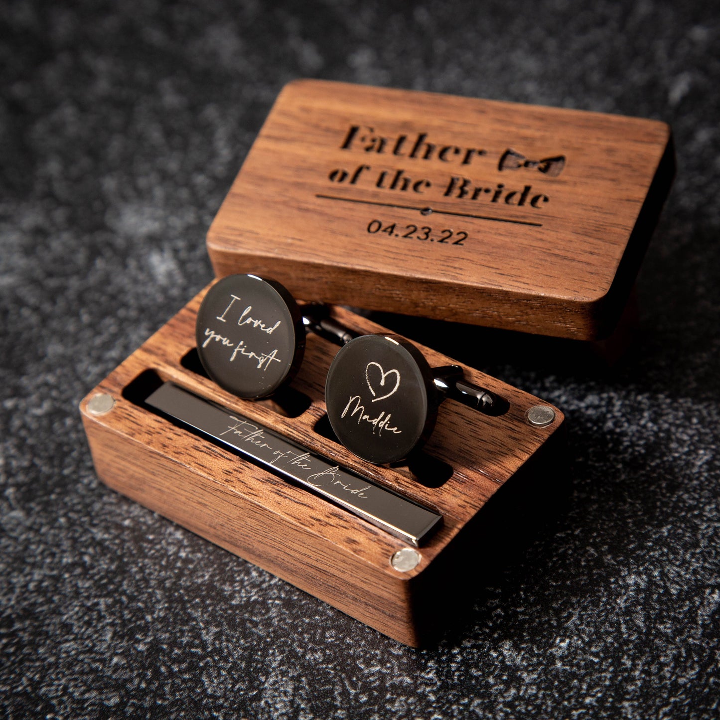Metal Cufflinks, Tie Clip & Rectangle Gift Box - Wedding Day Cuff links for Groom Dad Groomsmen Best Man, Anniversary or Thank You Gift