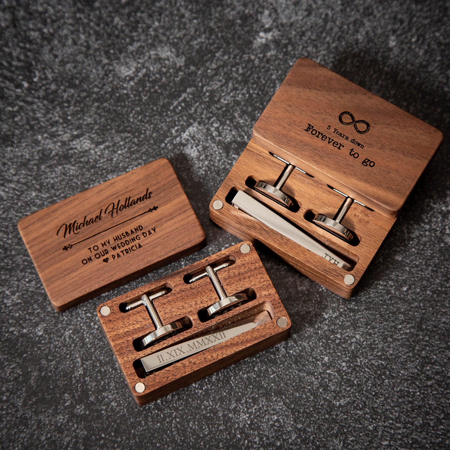 Metal Cufflinks, Tie Clip & Rectangle Gift Box - Wedding Day Cuff links for Groom Dad Groomsmen Best Man, Anniversary or Thank You Gift