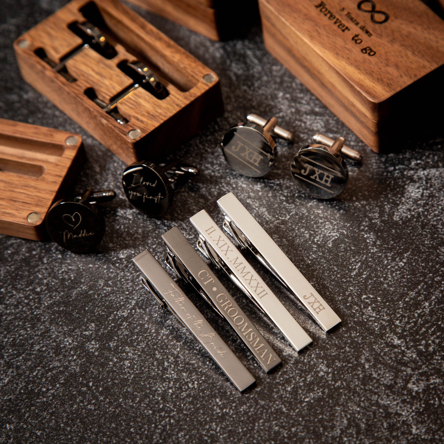 Metal Cufflinks, Tie Clip & Rectangle Gift Box - Wedding Day Cuff links for Groom Dad Groomsmen Best Man, Anniversary or Thank You Gift