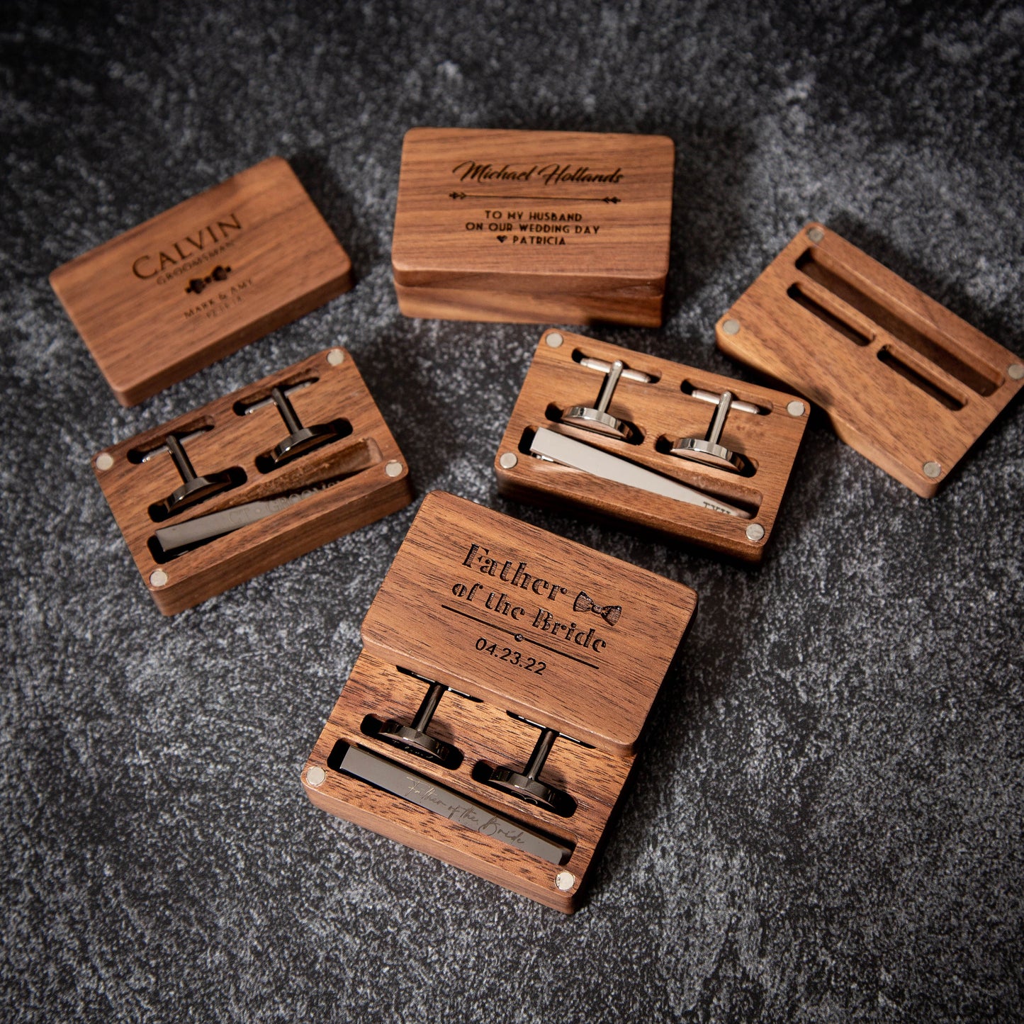 Metal Cufflinks, Tie Clip & Rectangle Gift Box - Wedding Day Cuff links for Groom Dad Groomsmen Best Man, Anniversary or Thank You Gift