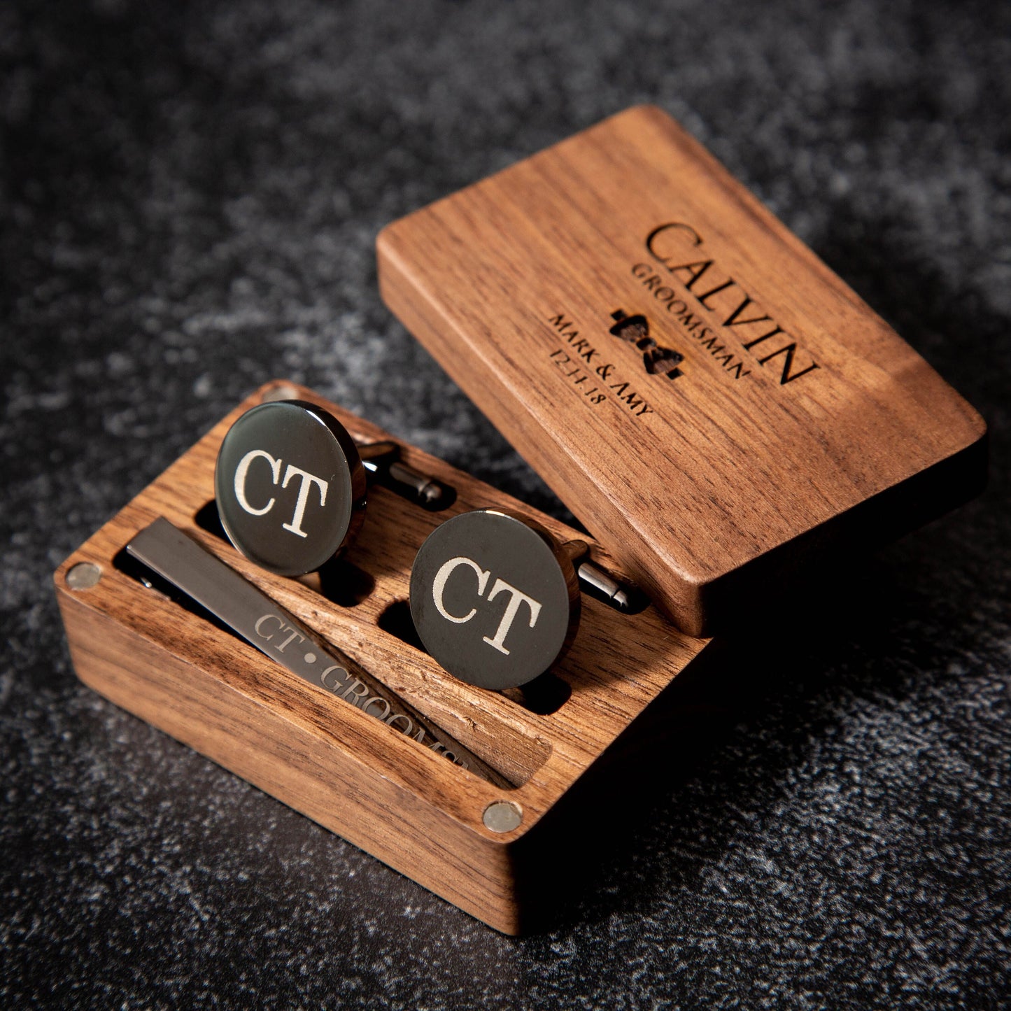 Metal Cufflinks, Tie Clip & Rectangle Gift Box - Wedding Day Cuff links for Groom Dad Groomsmen Best Man, Anniversary or Thank You Gift