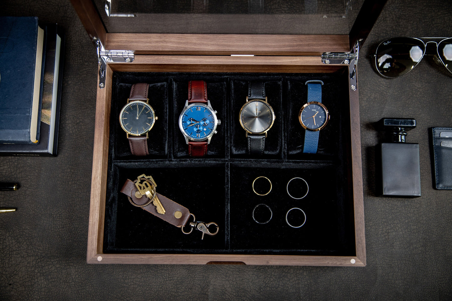 8x10 Wood Watch Box with Glass Lid (Design 7) - Premium Gift for Watch Enthusiasts Lovers, Display Valet Multifunctional Wood Watch Storage