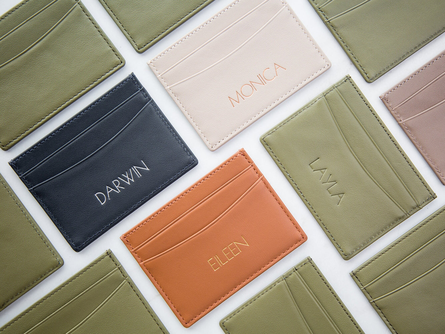 Embossed Leather Card Holder - Custom Monogram Name Initials Slim Money ID Wallet, Birthday Wedding Travel 3rd Anniversary Gift Him Her