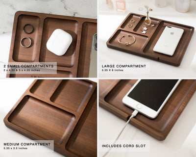 Rectangle Organizer Catchall D1 - 8.5x11.5" Large Wood Engraved Tray, Home Work Office Table Charger Station, Custom Message for Mom or Dad