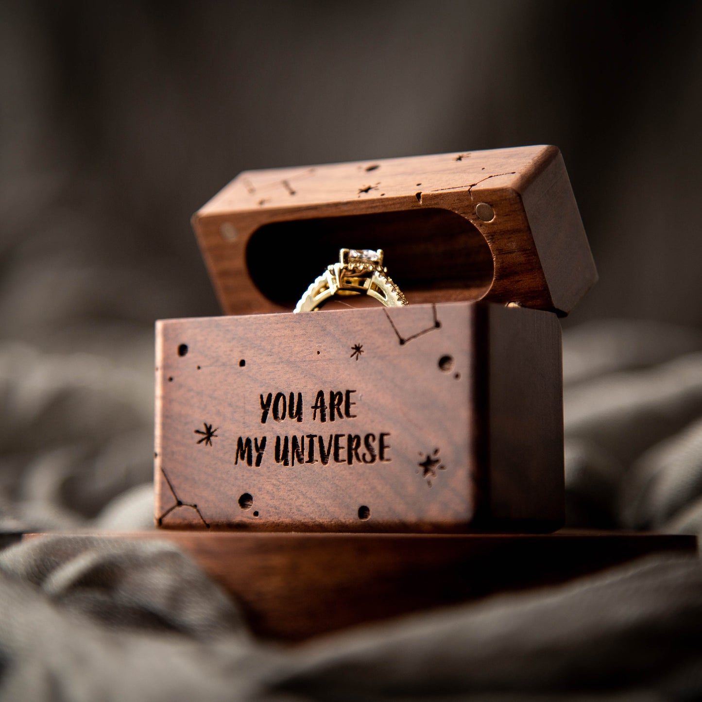 Premium Flip Ring Box XL - Engraved Single Ring Proposal Engagement Ring Box, Wedding Ring Bearer, Pocket Sized Secret Ring Holder
