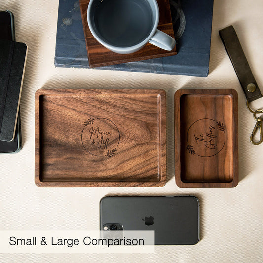 Rectangle Wood Tray - Engraved Key Ring Dish, Birthday Anniversary Gift for Wife Husband,  Gift for Dad Grandpa Parents Family, Teacher Gift
