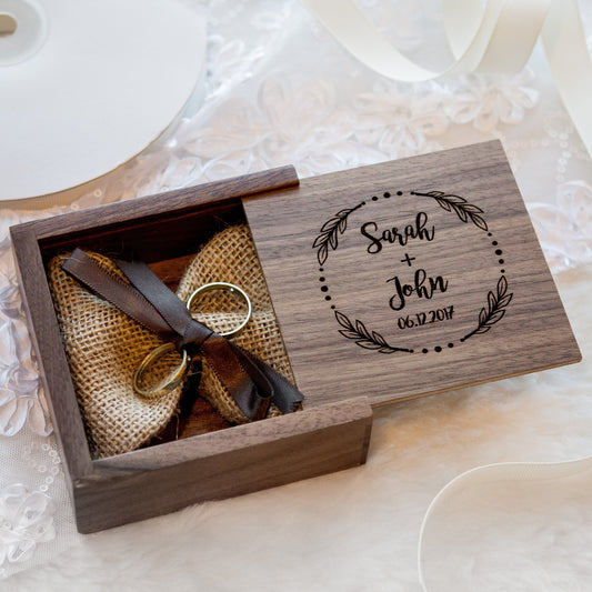 Square Ring Bearer Box Engraved - Wood Ring Bearer Box for Wedding Ceremony, Ring Storage, Proposal Prop, Photography Decor, Gift for Her