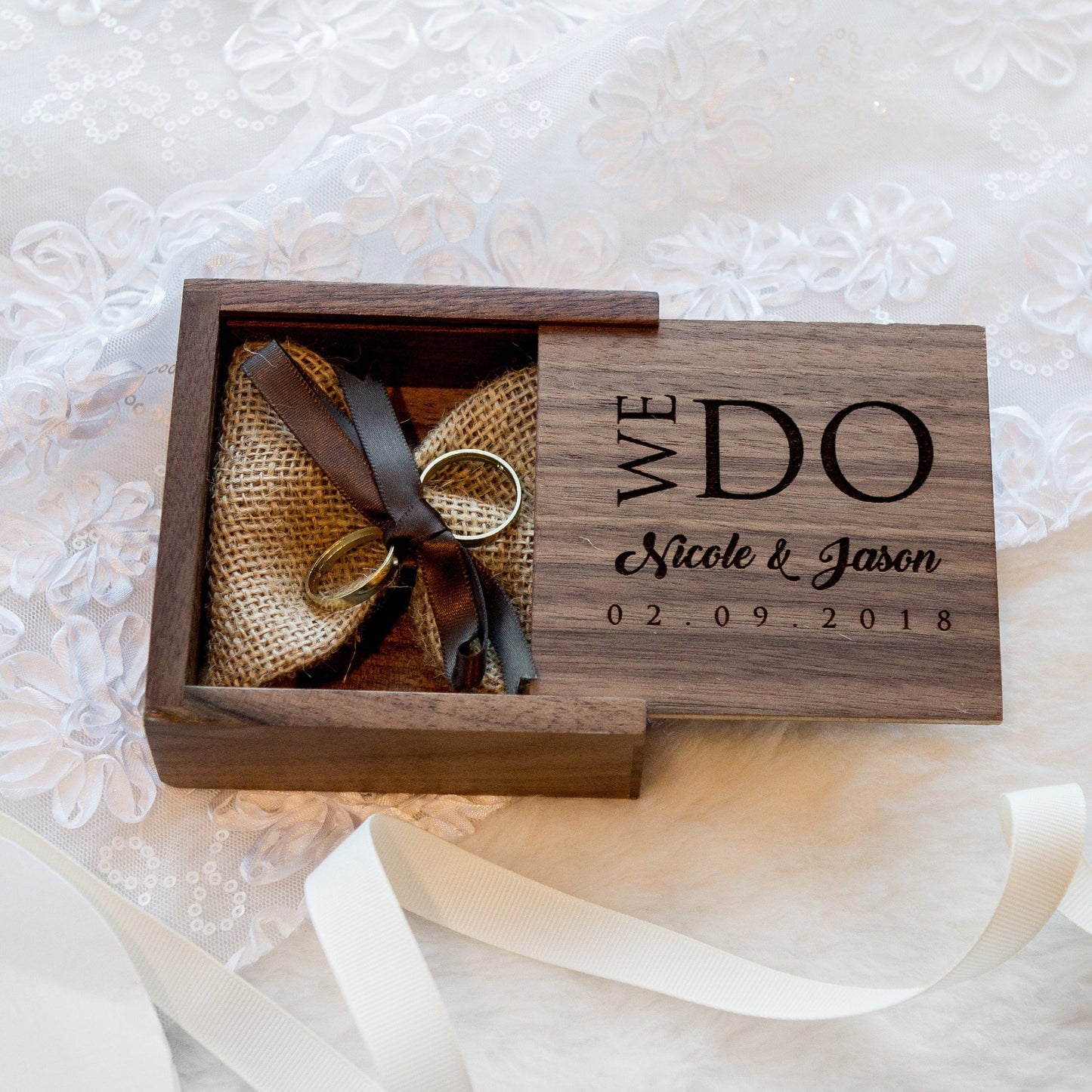 Square Ring Bearer Box Engraved - Wood Ring Bearer Box for Wedding Ceremony, Ring Storage, Proposal Prop, Photography Decor, Gift for Her